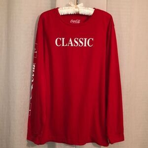 Coca-Cola 2XL Classic Red White Cotton Blend Long Sleeve Crewneck Tee